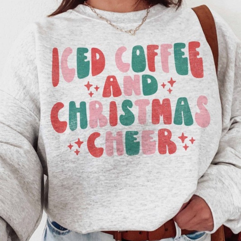 NEW Retro Iced Coffee Christmas Graphic Crew Neck Long Sleeve Sweatshirt - Picture 3 of 5